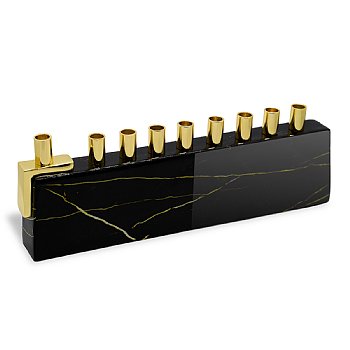 Aluminum Menorah with Marble Decal - Black/Gold