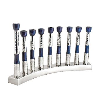 Nickel Plated Formation Menorah - Blue