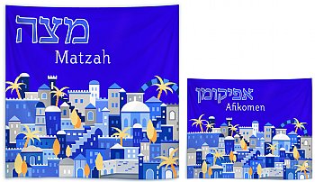 Silk Screened  Matzah and Afikomen Set - Jerusalem