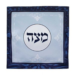 Silk Screened  Matzah Cover - Blue Elegance