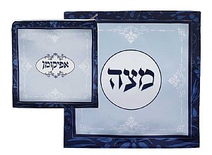 Silk Screened  Matzah and Afikomen Set - Blue Elegance