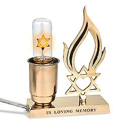 Electric Powered Memorial/Yizkor Lamp - Enamel & Brass