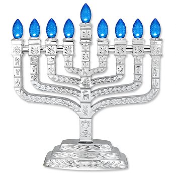 Silver LED/USB Menorah Blue Bulbs