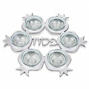 Pomegranate Seder Plate with Glass Liners - Silver