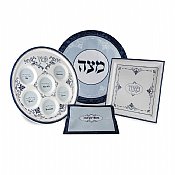 4 Pc.Set - Seder & Matzah Plate - Matzah Cover & Afikomen Bag