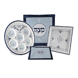 4 Pc.Set - Seder & Matzah Plate - Matzah Cover & Afikomen Bag