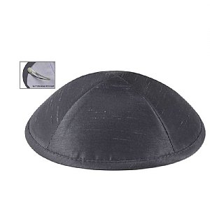 Raw Silk Imprinted Kippot - Dark Grey