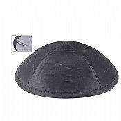 Raw Silk Imprinted Kippot - Dark Grey