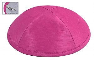 Raw Silk Imprinted Kippot - Hotpink