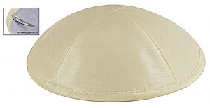 Raw Silk Imprinted Kippot - Ivory