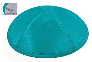 Raw Silk Imprinted Kippot - Turquoise