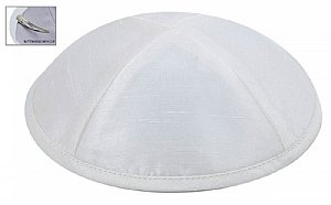 Raw Silk Imprinted Kippot - White