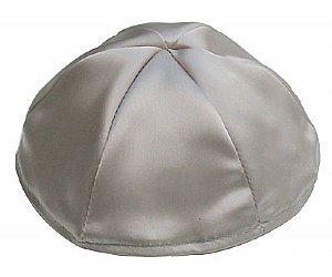 Satin Kippot with Optional Personalization - Silver/Grey