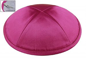 Deluxe Imprinted Satin Kippot - Hot Pink/Fuchsia