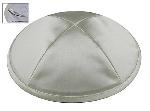 Deluxe Imprinted Satin Kippot - Light Grey