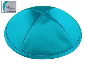 Deluxe Imprinted Satin Kippot - Turquoise