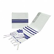 Wool Lurex Tallit Set - Blue/Silver