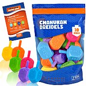 10 Pack Medium Plastic Dreidels w/English Transliteration - Ziplock