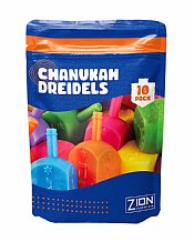 10 Pack Medium Plastic Dreidels w/English Transliteration - Ziplock