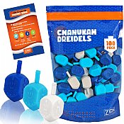 100 Medium Plastic Dreidels with English transliteration - Multi Blue