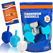 10 Pack Medium Plastic Dreidels w/English Transliteration - Multi Blue