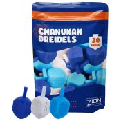 30 Pack Medium Plastic Dreidels w/English Transliteration - Multi Blue