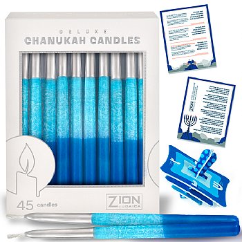 Premium Hand Made and Decorated Hanukkah Candles - Silver Tips