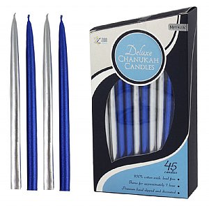 45 Deluxe Hanukkah Candles Metallic Blue and Silver