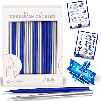 45 Deluxe Hanukkah Candles Metallic Blue and Silver