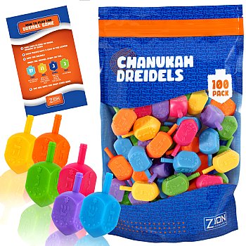 100 Medium Plastic Dreidels with English transliteration - ZipLock Bag