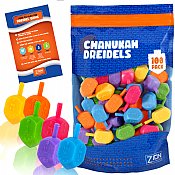 100 Medium Plastic Dreidels with English transliteration - ZipLock Bag