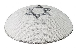 White Knit Kippot with Silver Star