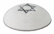 White Knit Kippot with Silver Star